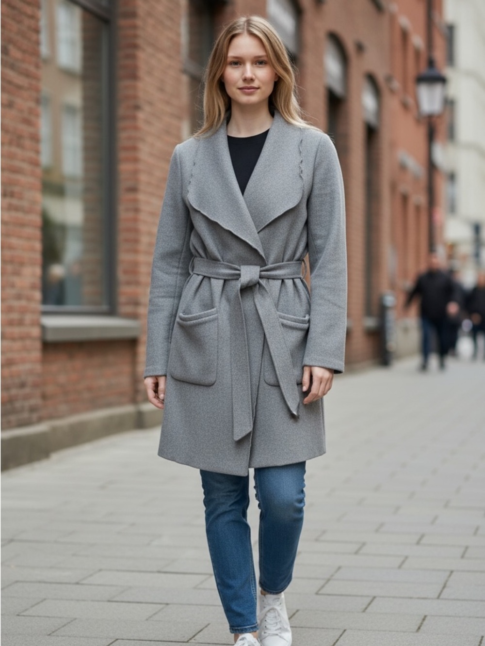 Dynamite Wool Blend Wrap Coat in Gray Size XS